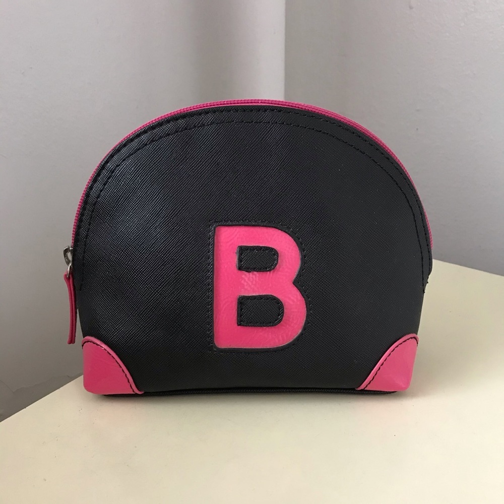 Women’s NY&C Pink and Black Dome Oval Makeup Bag with Zippers Initial B Letter